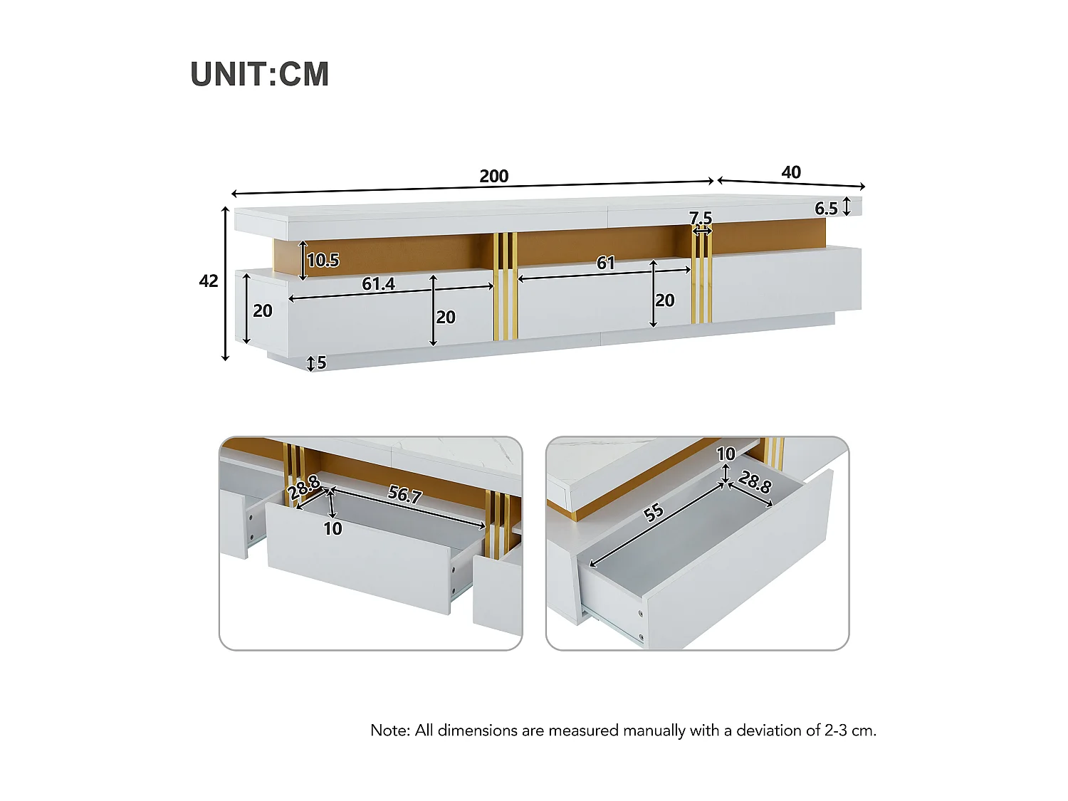 Witte salontafel en tv-meubel met opbergruimte voor de woonkamer