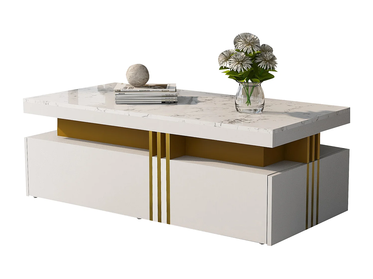 Witte salontafel en tv-meubel met opbergruimte voor de woonkamer