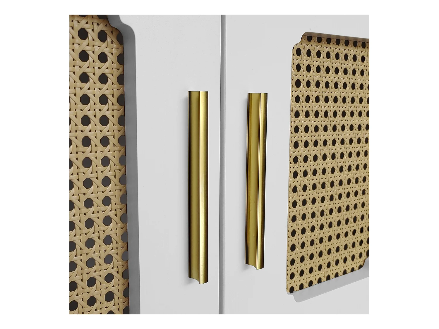 TV-meubel 175x38x55,5 cm met twee lades en een glazen deur in wit spaanplaatmateriaal voor de woonkamer