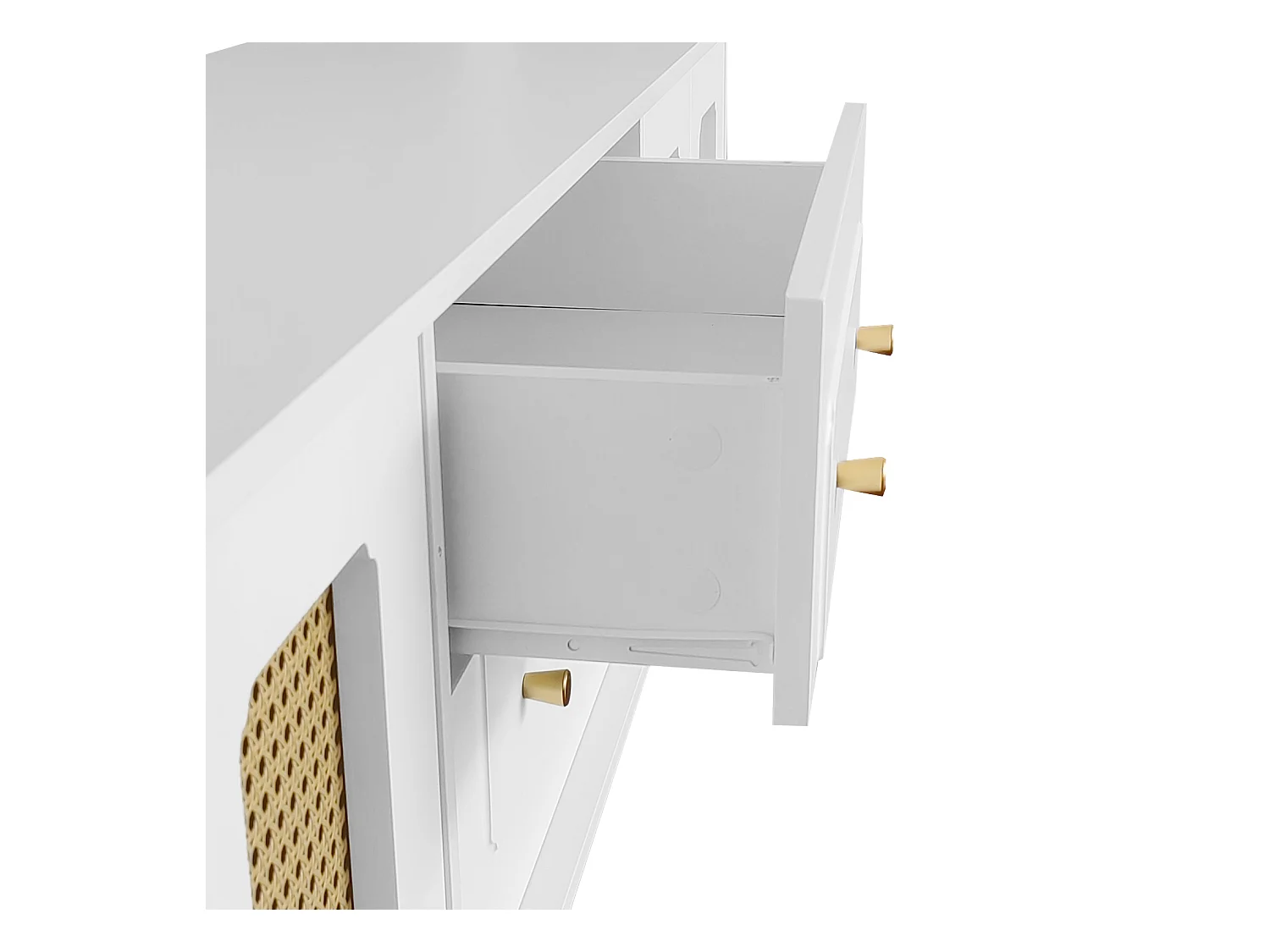 TV-meubel 175x38x55,5 cm met twee lades en een glazen deur in wit spaanplaatmateriaal voor de woonkamer