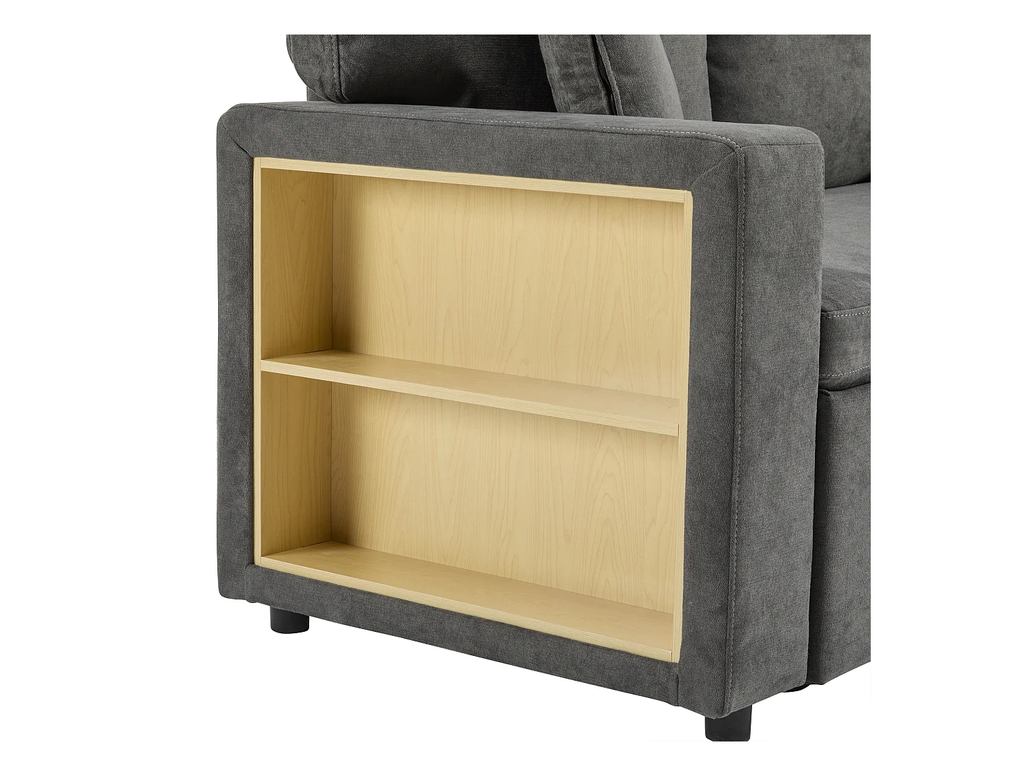 Hoekbank met ingebouwde L-vormige lade en plank grijs voor woonkamer