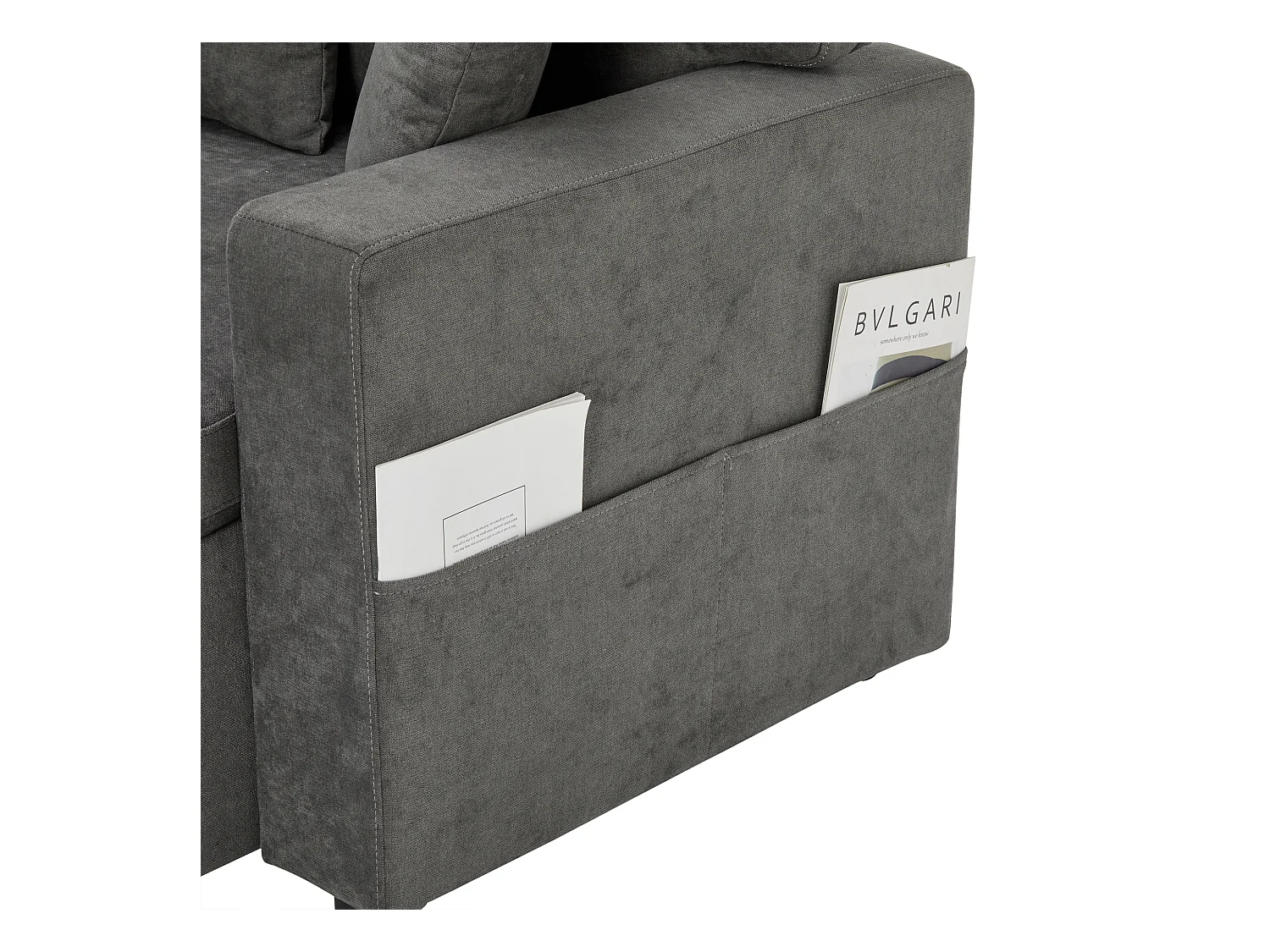 Hoekbank met ingebouwde L-vormige lade en plank grijs voor woonkamer