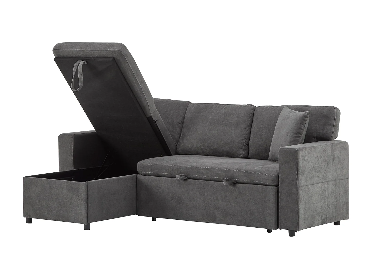 Canapé d'angle convertible lit intégré L-forme tiroir étagère Gris foncé pour salon