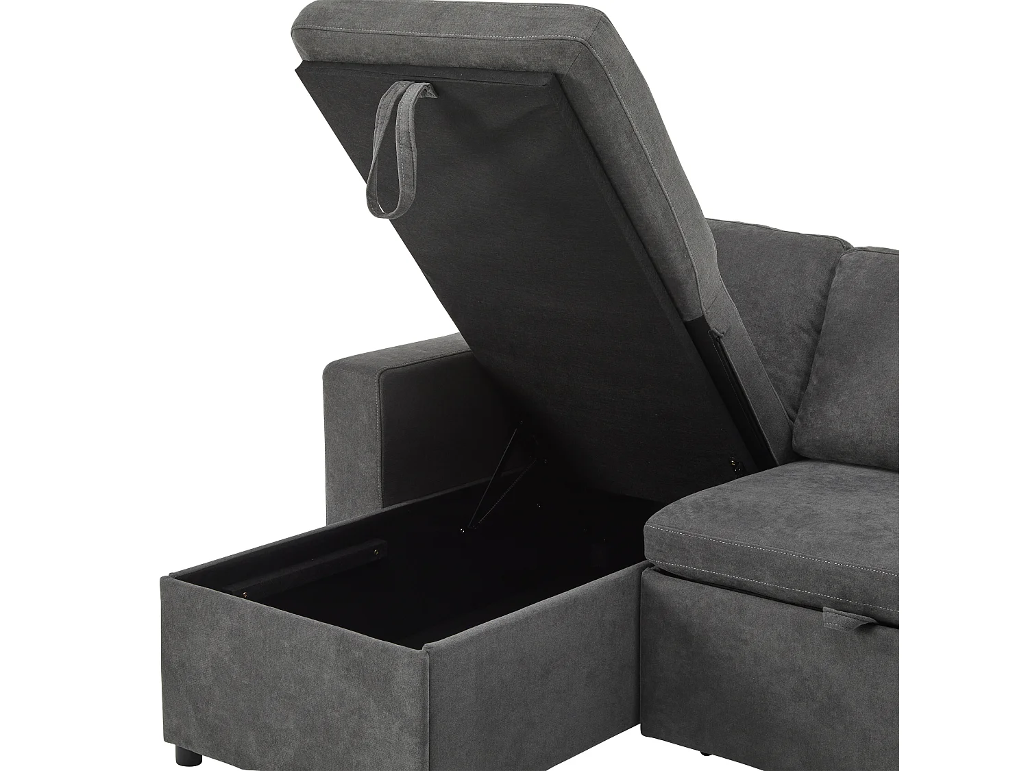 Canapé d'angle convertible lit intégré L-forme tiroir étagère Gris foncé pour salon