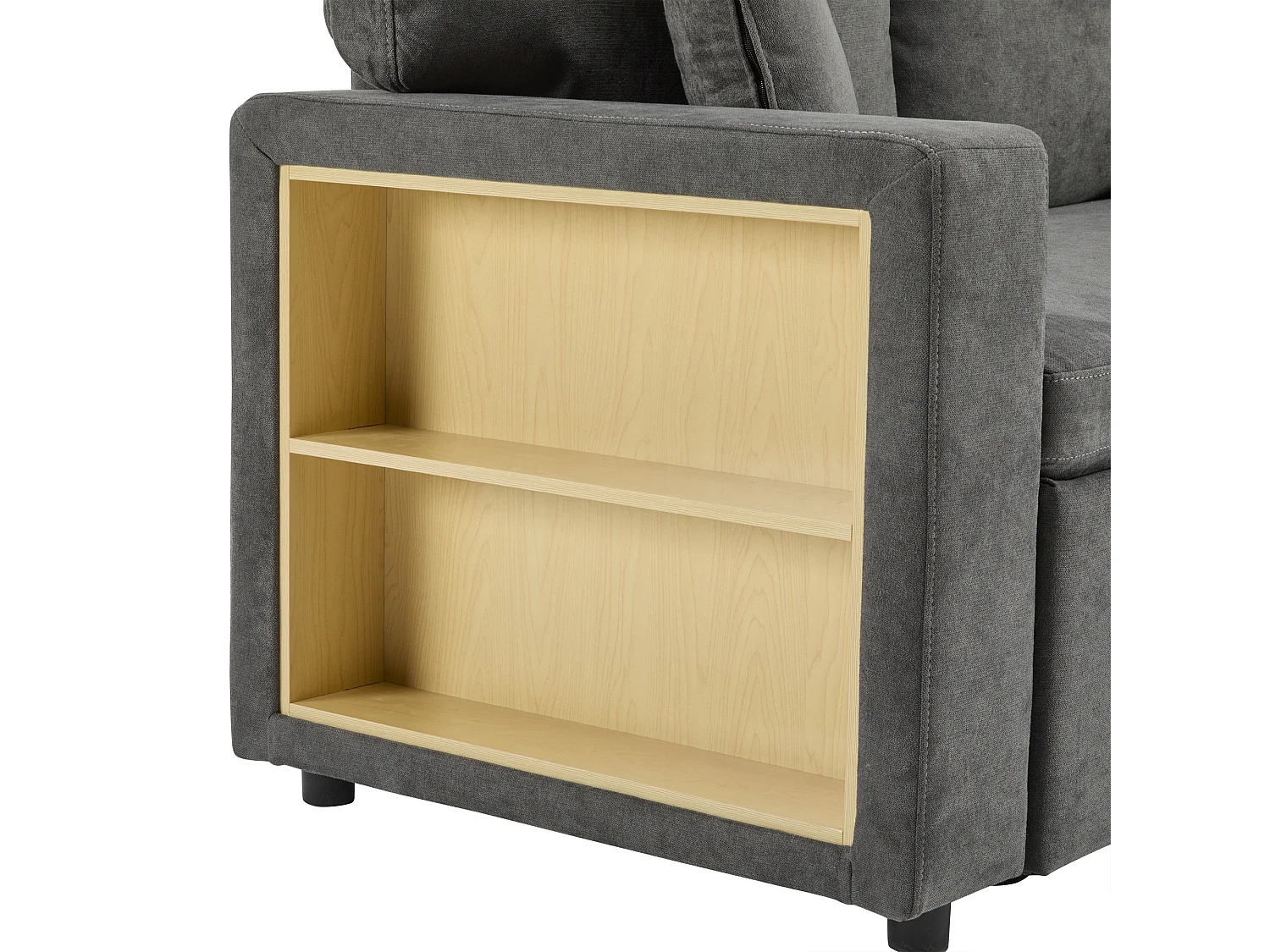 Canapé d’angle convertible 214x131x87 cm, USB intégré, rangements, roulettes, tissu Oxford gris foncé