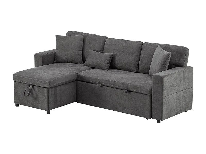 Canapé d’angle convertible 214x131x87 cm, USB intégré, rangements, roulettes, tissu Oxford gris foncé