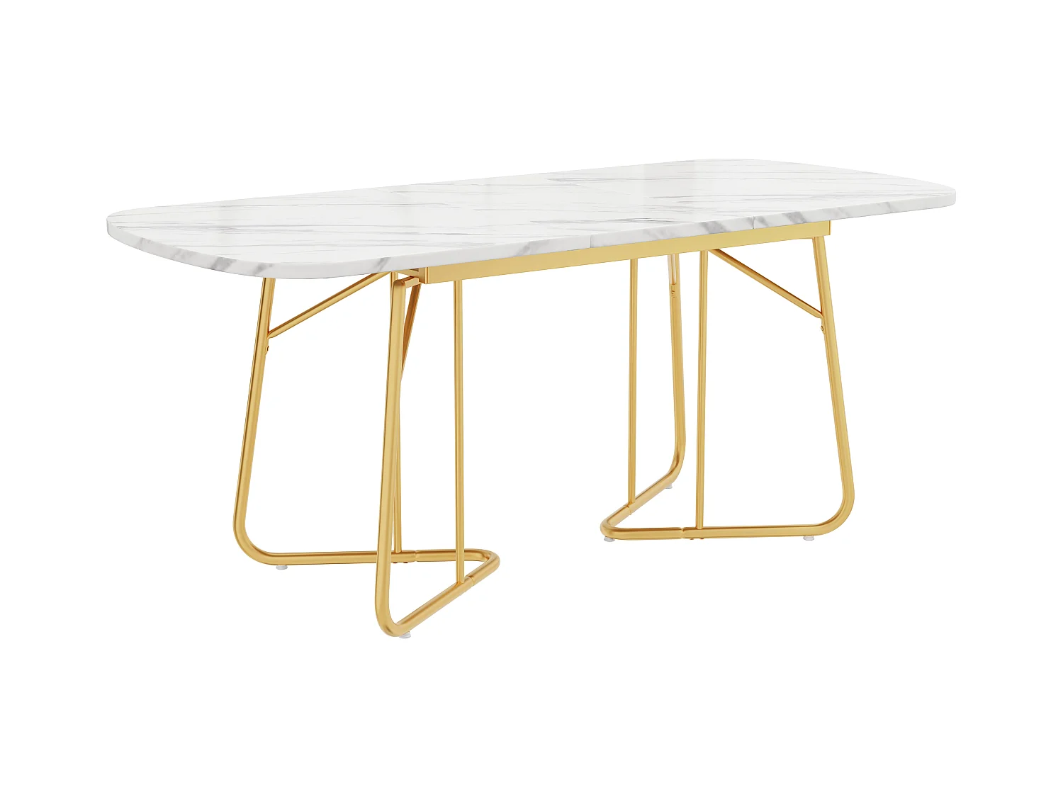 Table à manger extensible 140-180x80cm Marble Effect Metal Or Blanc Pour 4-6 Personnes