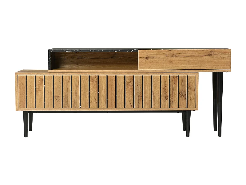 TV kast 180.5x30x58cm met ijzeren poten en opslagruimte brengen Materiaal MDF en Natuurlijke kleur