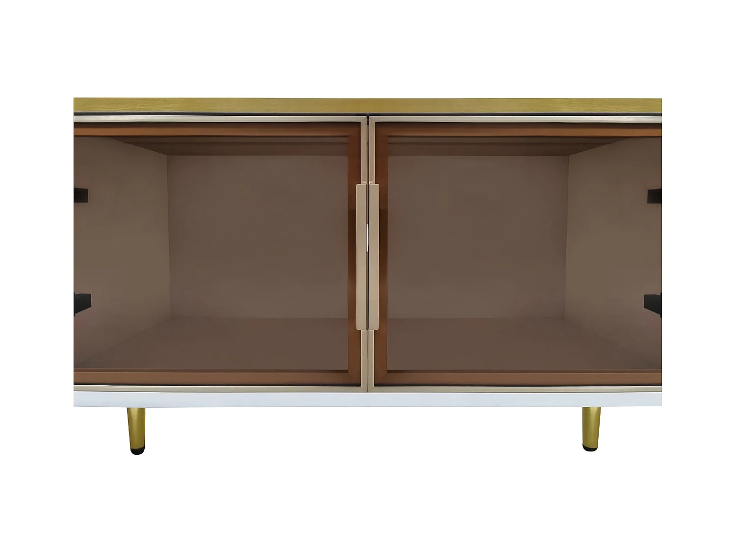 TV kast 170x37x47.5cm met vier laden twee deuren dimmbare LED verlichting en gouden handgrepen brengen Materiaal Spaanplaat en Wit