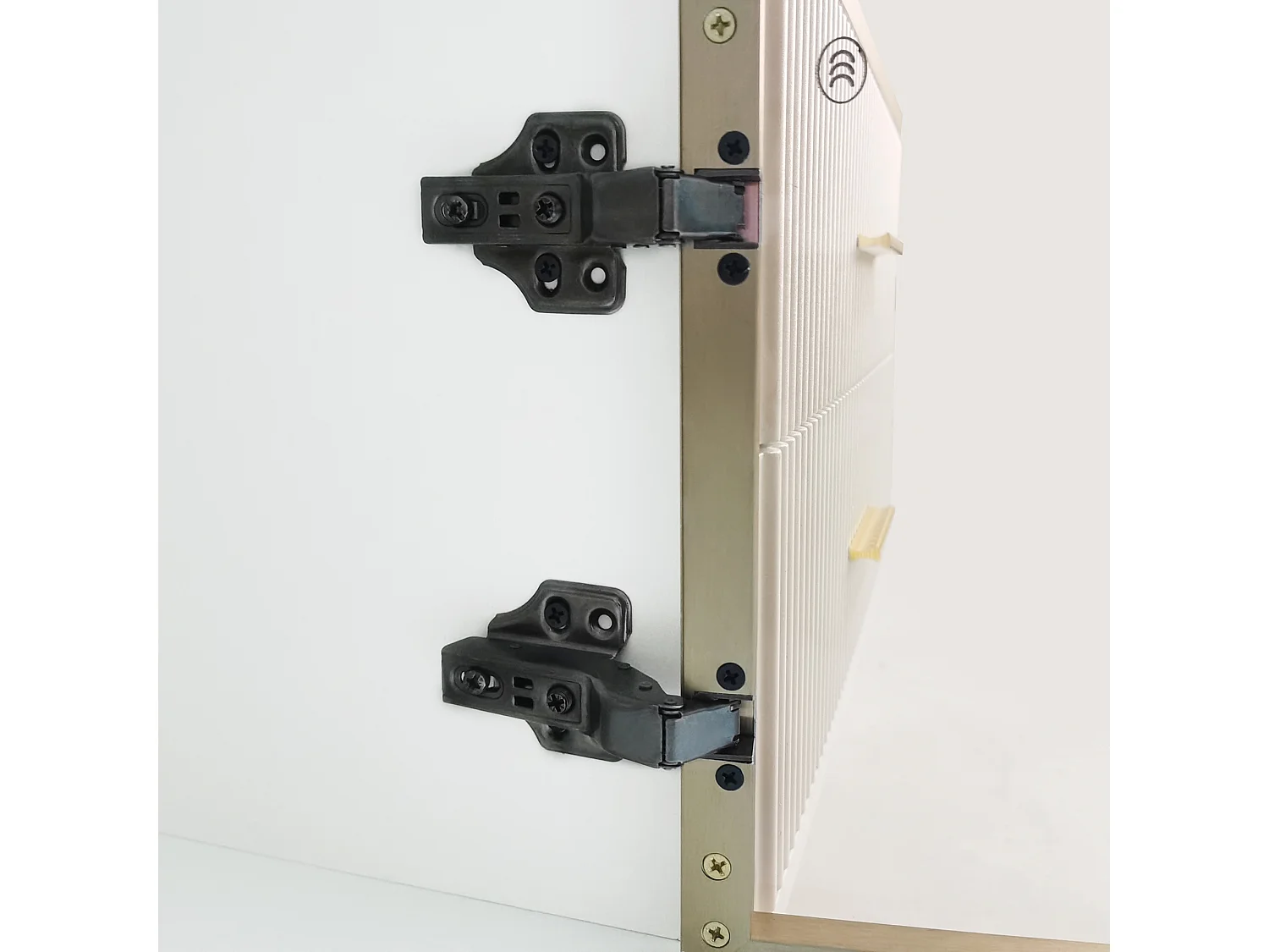 TV kast 170x37x47.5cm met vier laden twee deuren dimmbare LED verlichting en gouden handgrepen brengen Materiaal Spaanplaat en Wit