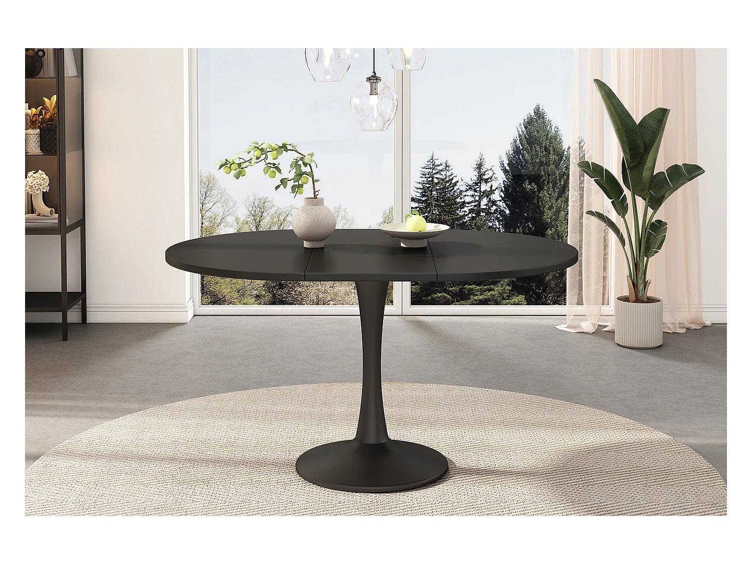 Uitschuifbare eettafel 100-140x100x75cm ovaal zwart voor woonkamer