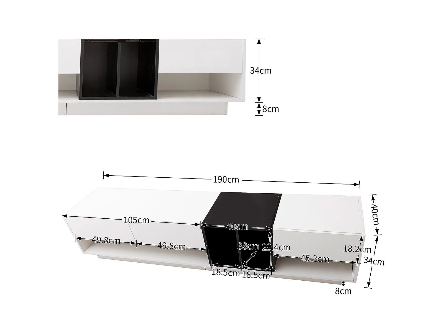 TV kast 190x40x42cm met drie laden en twee open compartimenten brengen Materiaal Spaanplaat en Wit