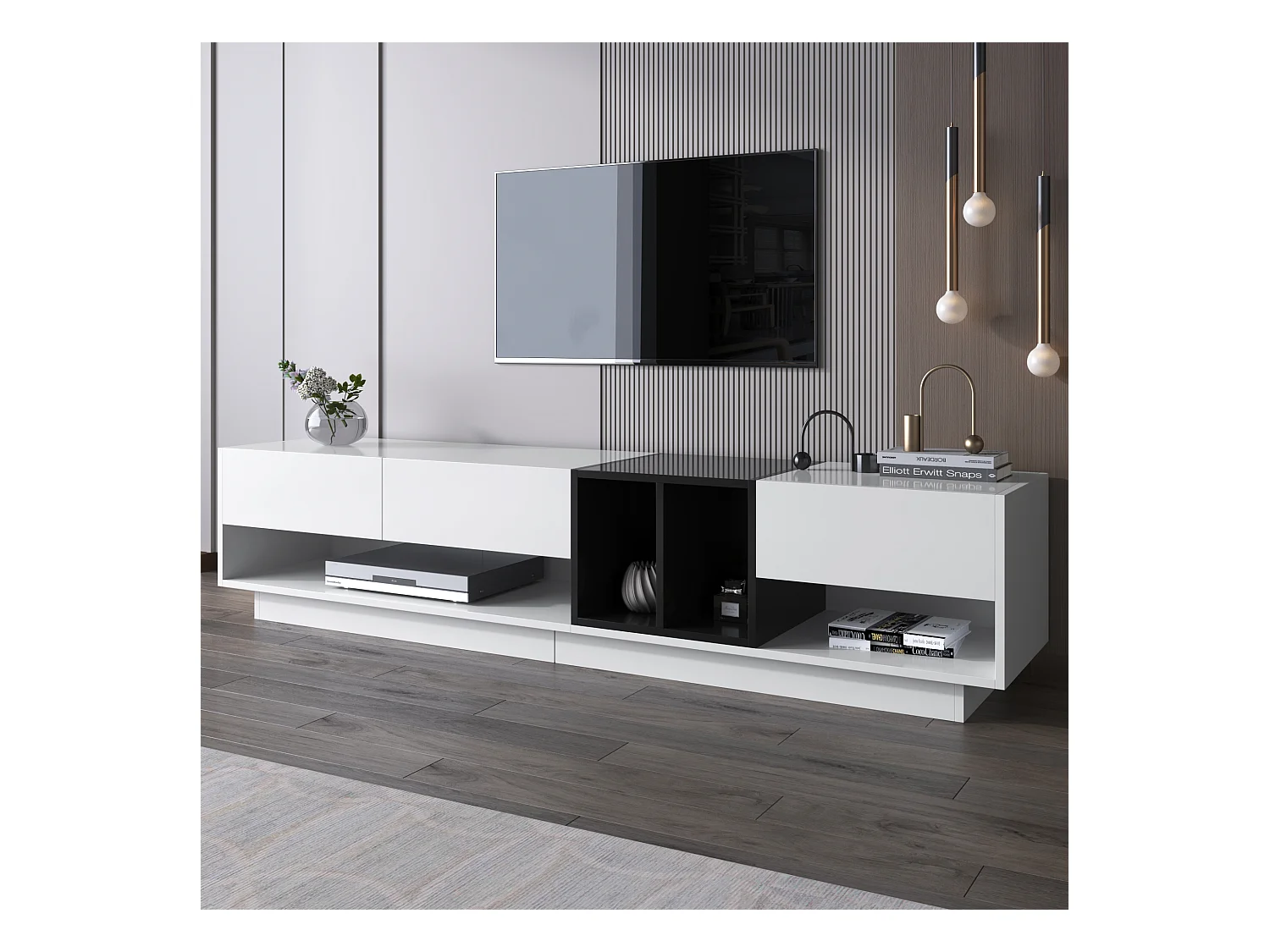 TV kast 190x40x42cm met drie laden en twee open compartimenten brengen Materiaal Spaanplaat en Wit