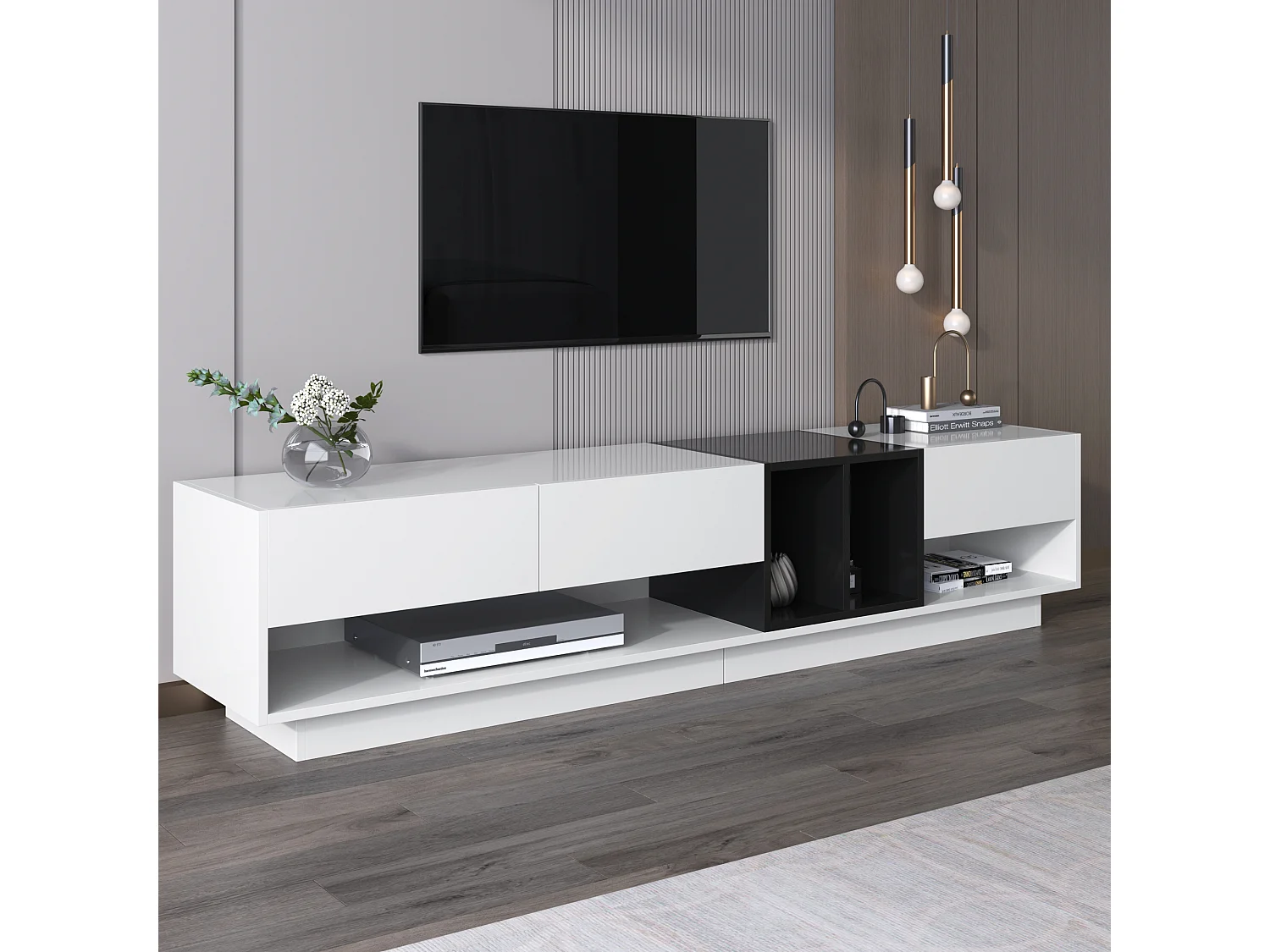 TV kast 190x40x42cm met drie laden en twee open compartimenten brengen Materiaal Spaanplaat en Wit