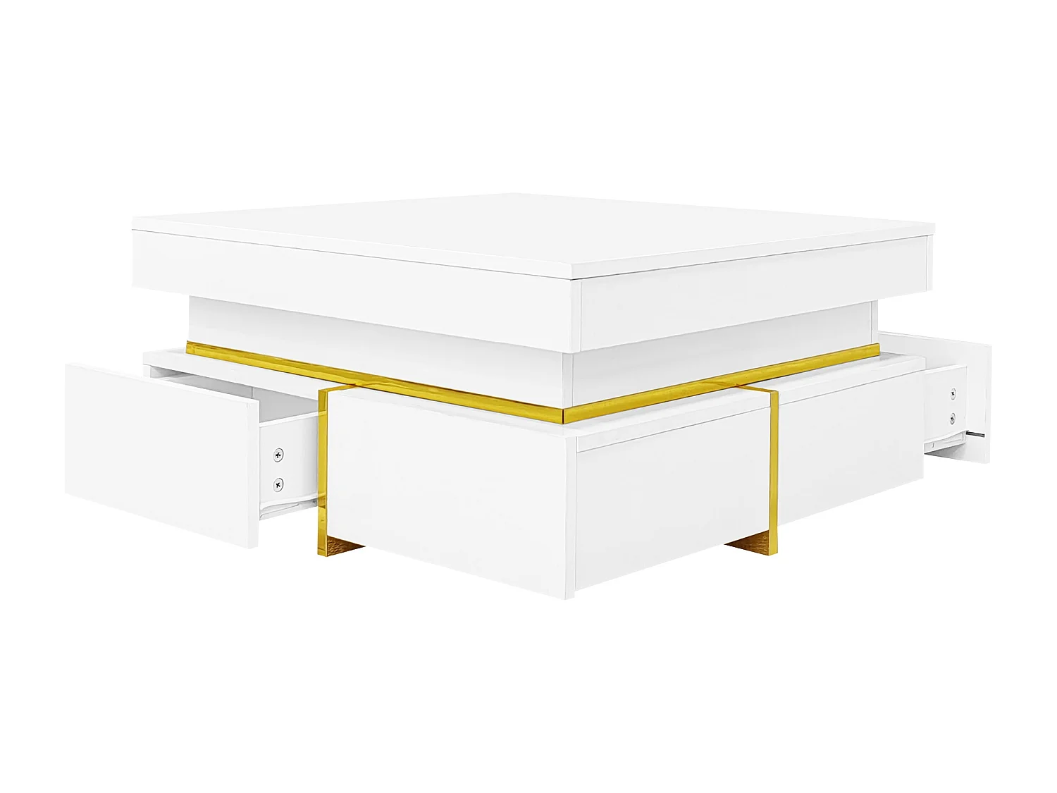 Table basse 70x70x35.5 cm avec deux tiroirs panneaux de particules en blanc pour salon