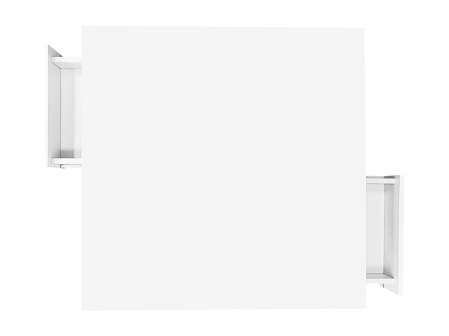 Table basse 70x70x35.5 cm, 2 tiroirs de rangement, finition brillante, panneaux de particules, blanc