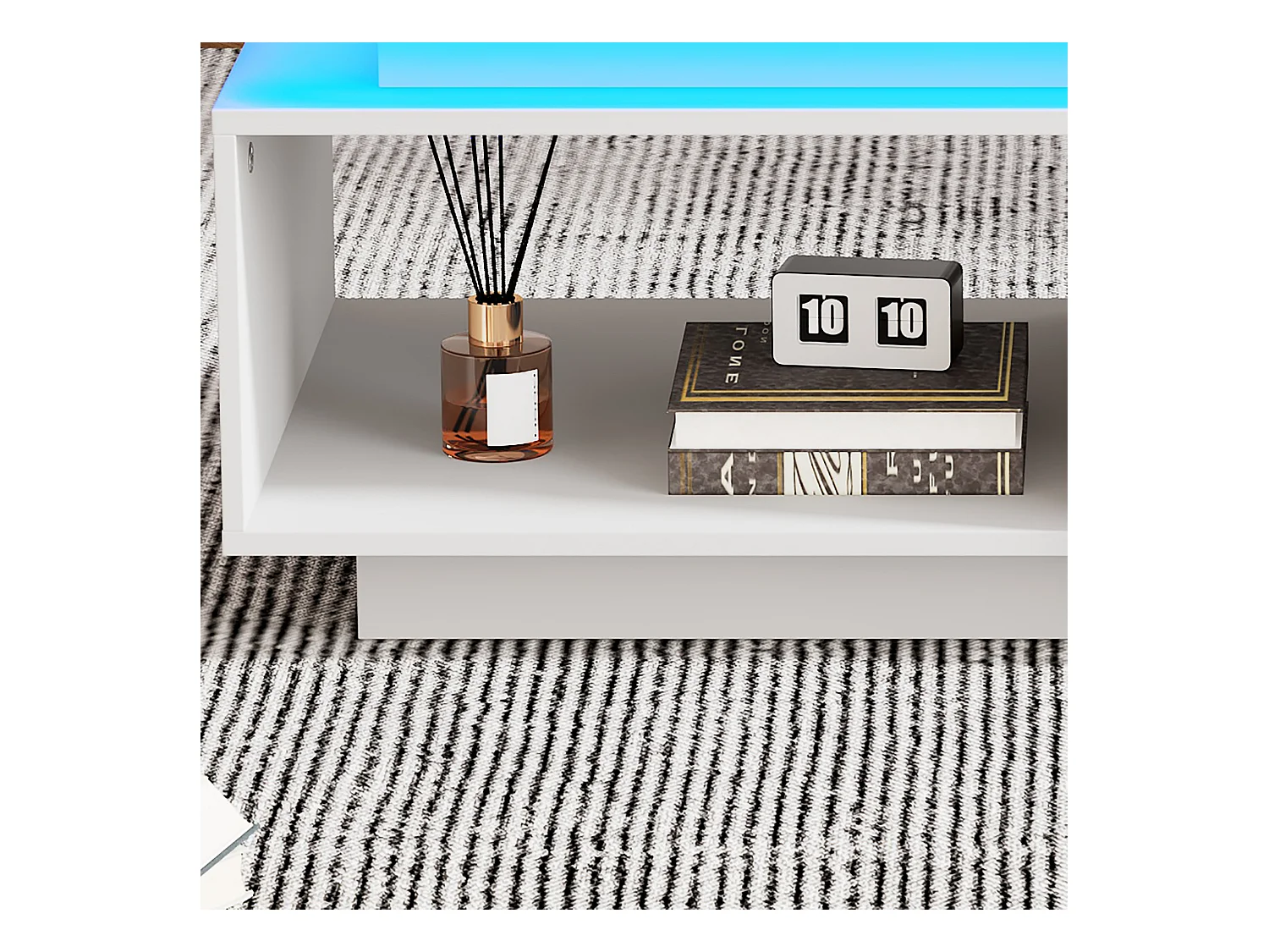 Table basse 100x50x40.3 cm moderne laqué brillant avec LED et tiroir Blanc pour salon