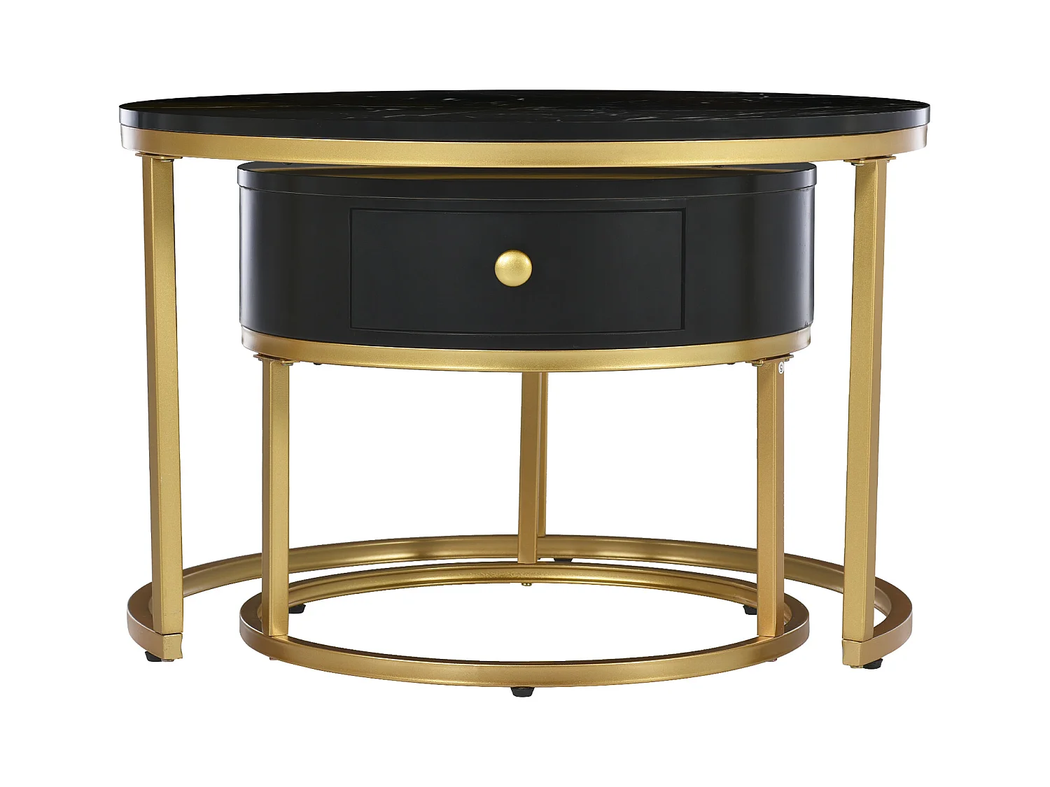 Set van 2 ronde salontafels met glanzend marmereffect moderne woonkamer Zwart