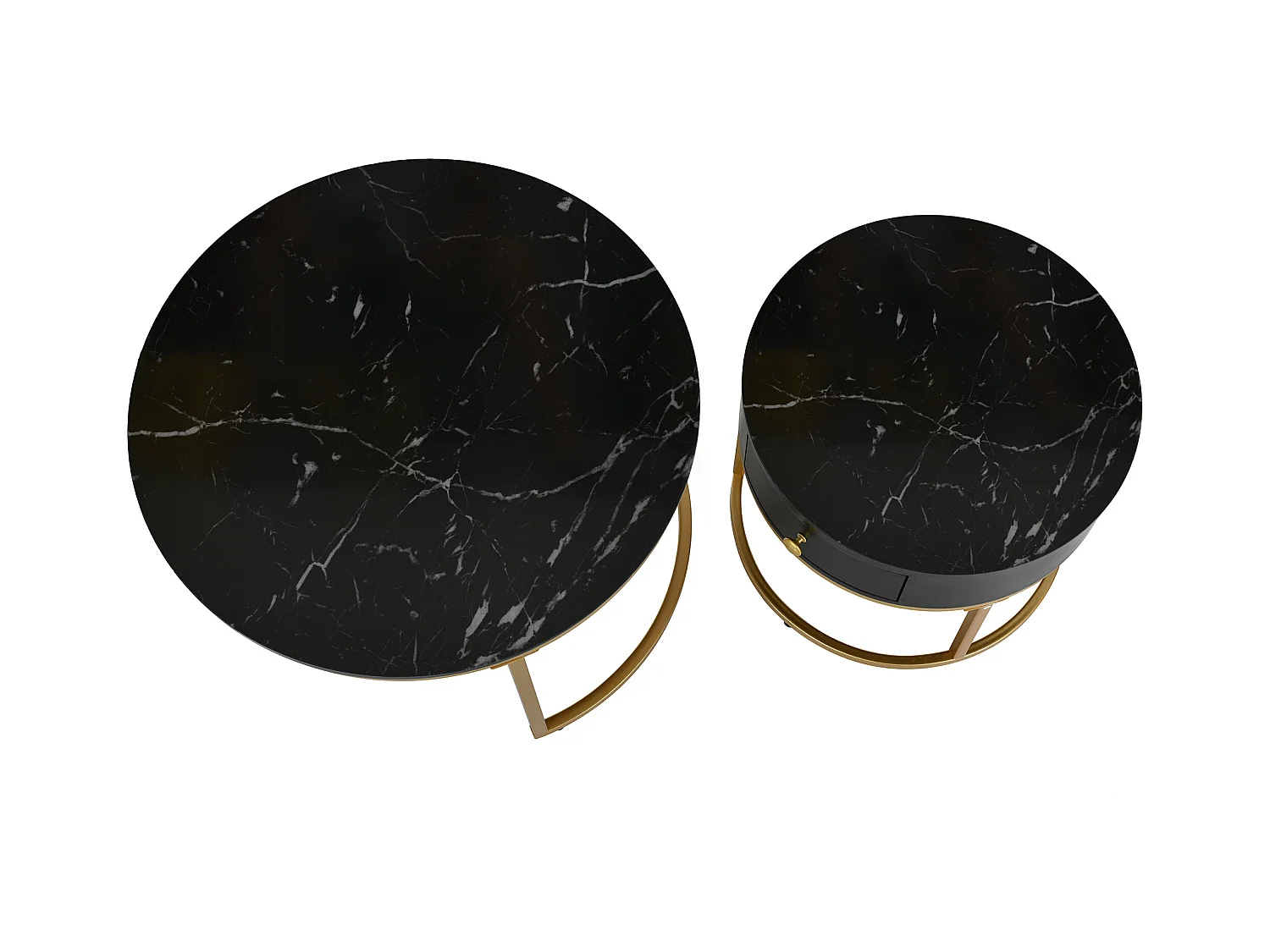 Set van 2 ronde salontafels met glanzend marmereffect moderne woonkamer Zwart