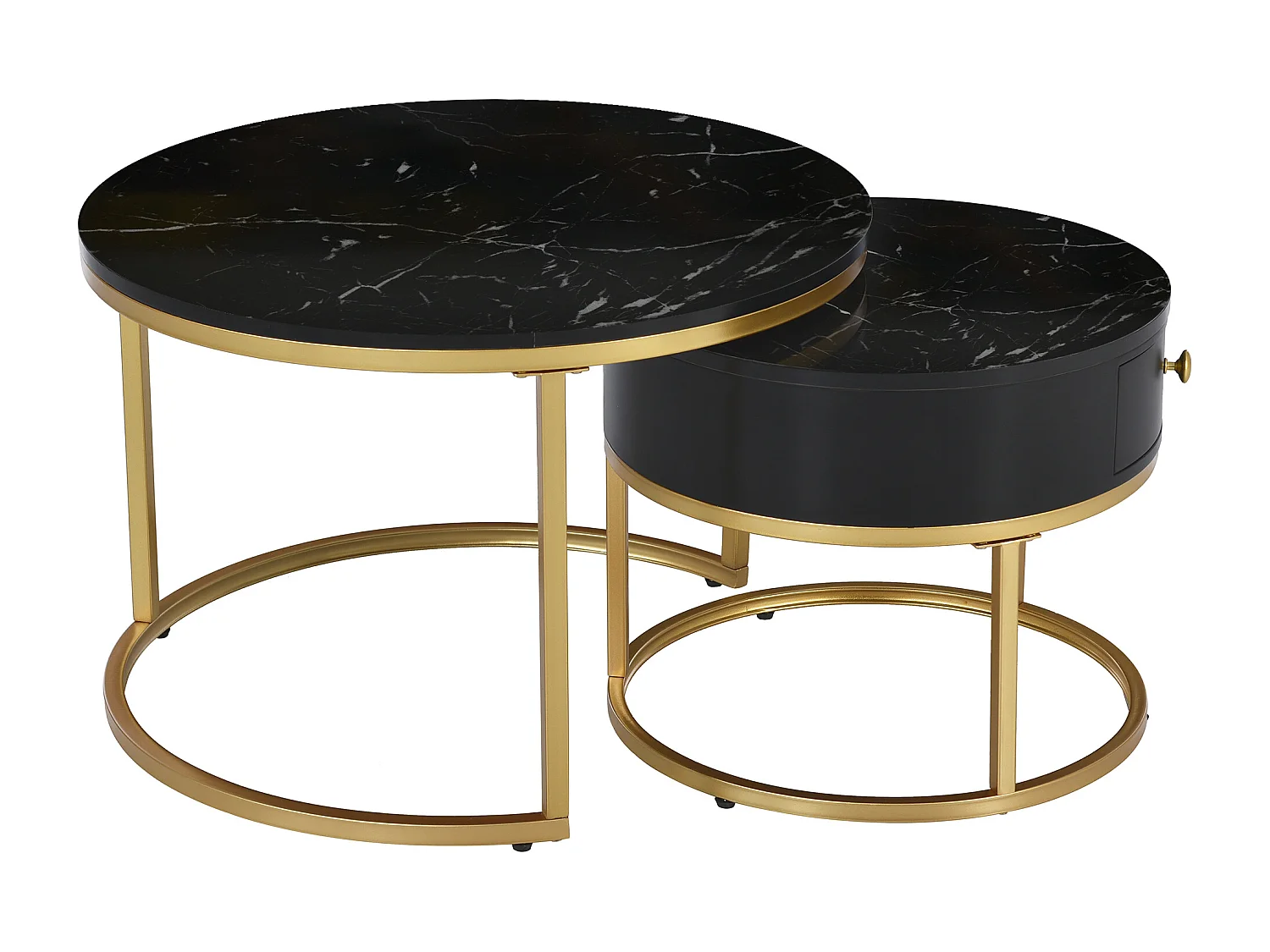 Set van 2 ronde salontafels met glanzend marmereffect moderne woonkamer Zwart
