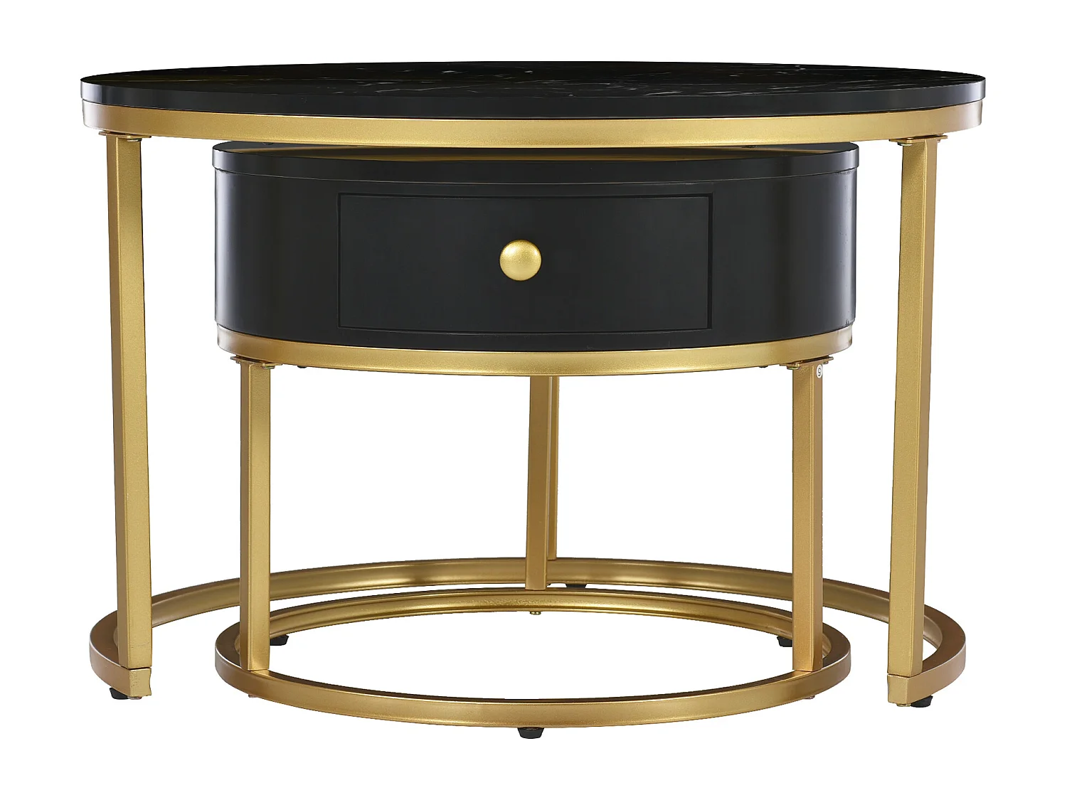 Set van 2 ronde salontafels met glanzend marmereffect moderne woonkamer Zwart