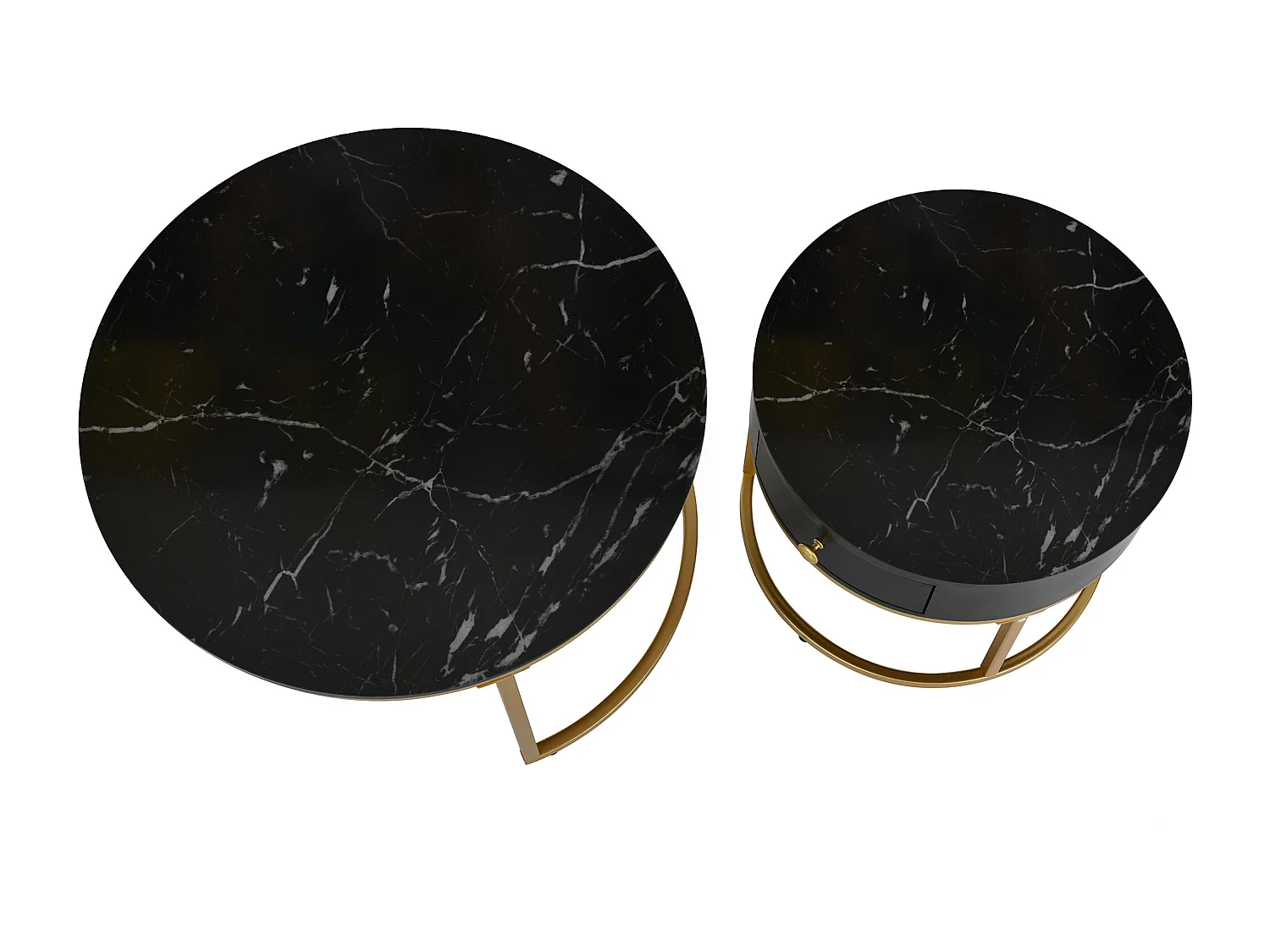 Set van 2 ronde salontafels met glanzend marmereffect moderne woonkamer Zwart