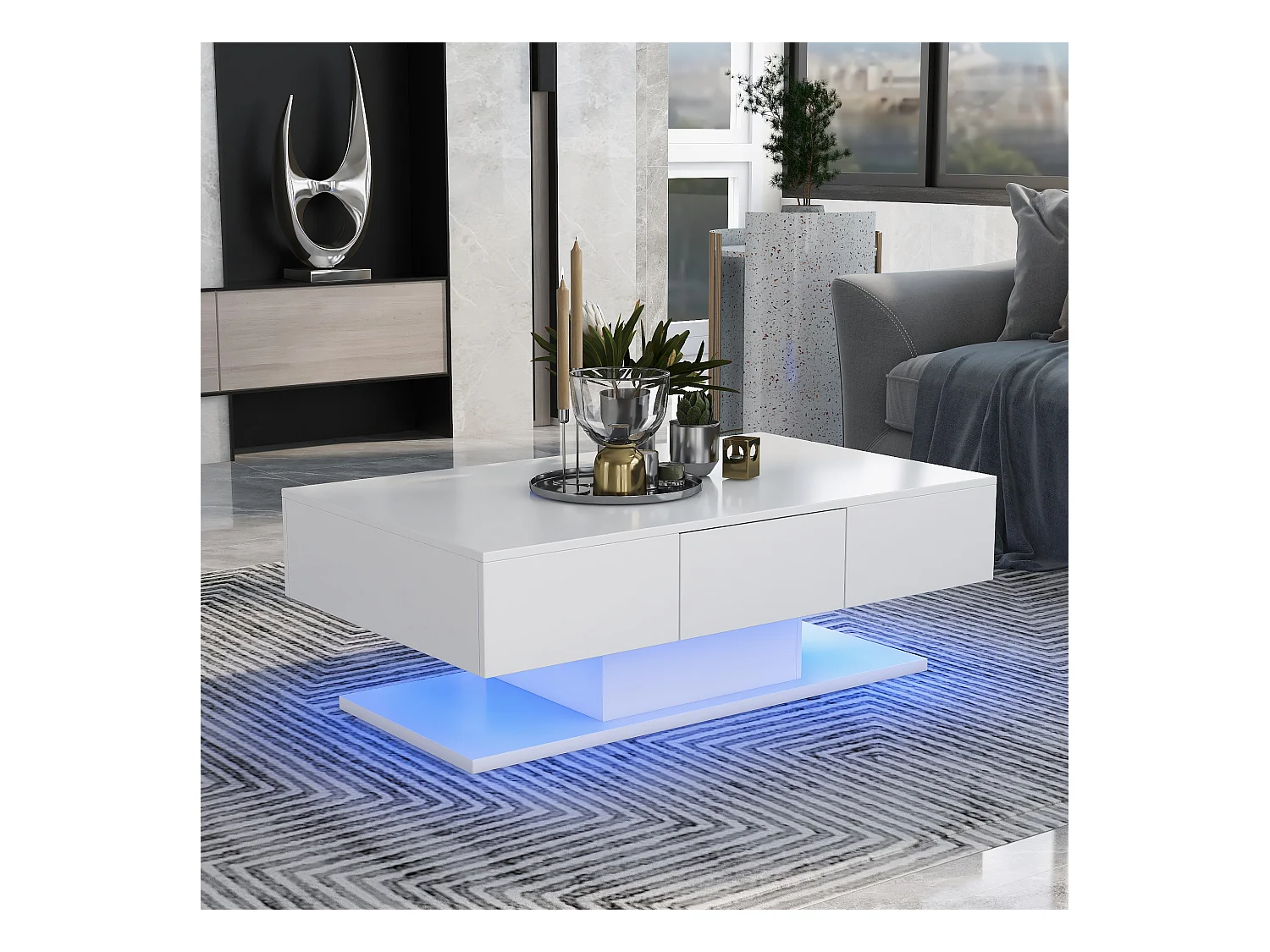 Moderne salontafel met 2 lades glanzend witte afwerking woonkamer kantoor