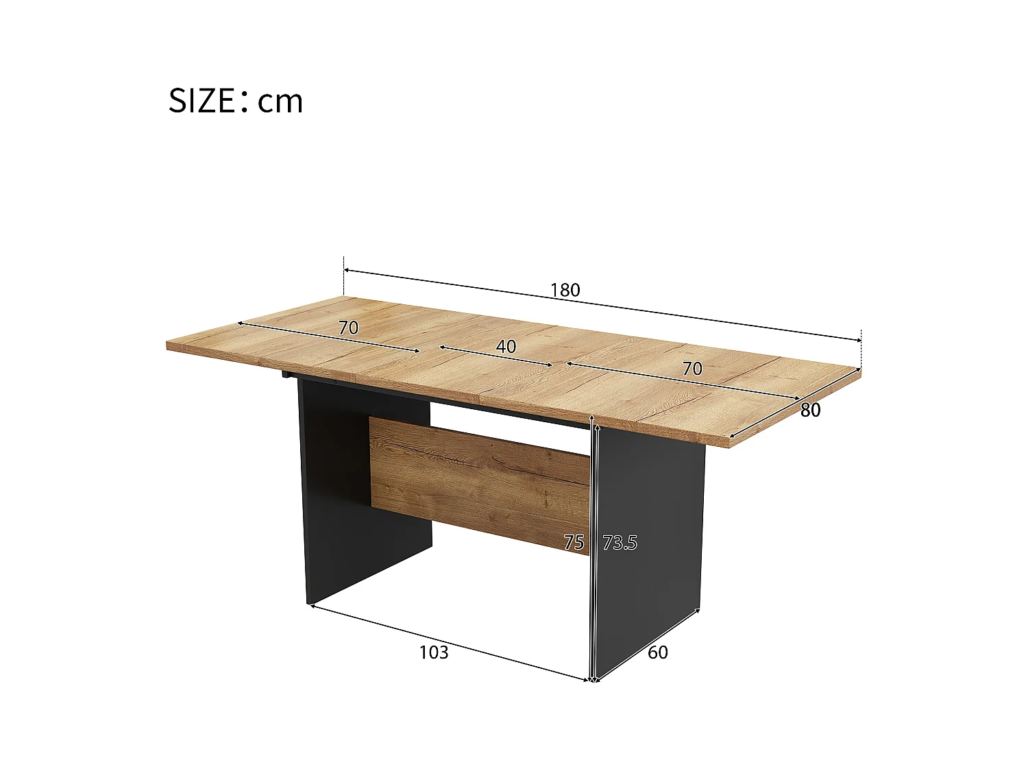 Table à manger extensible 140-180x80cm Style Minimaliste Bois Couleur naturelle Pour 4-6 Personnes