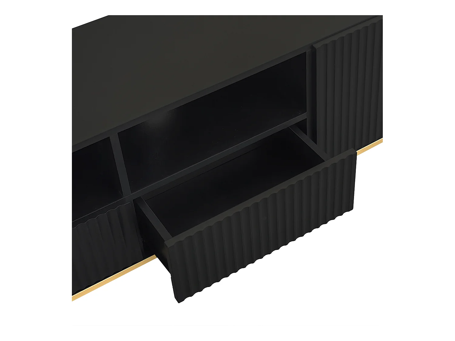 TV-meubel 165x36x55 cm met twee vakken en twee lades van zwarte spaanplaat voor de woonkamer