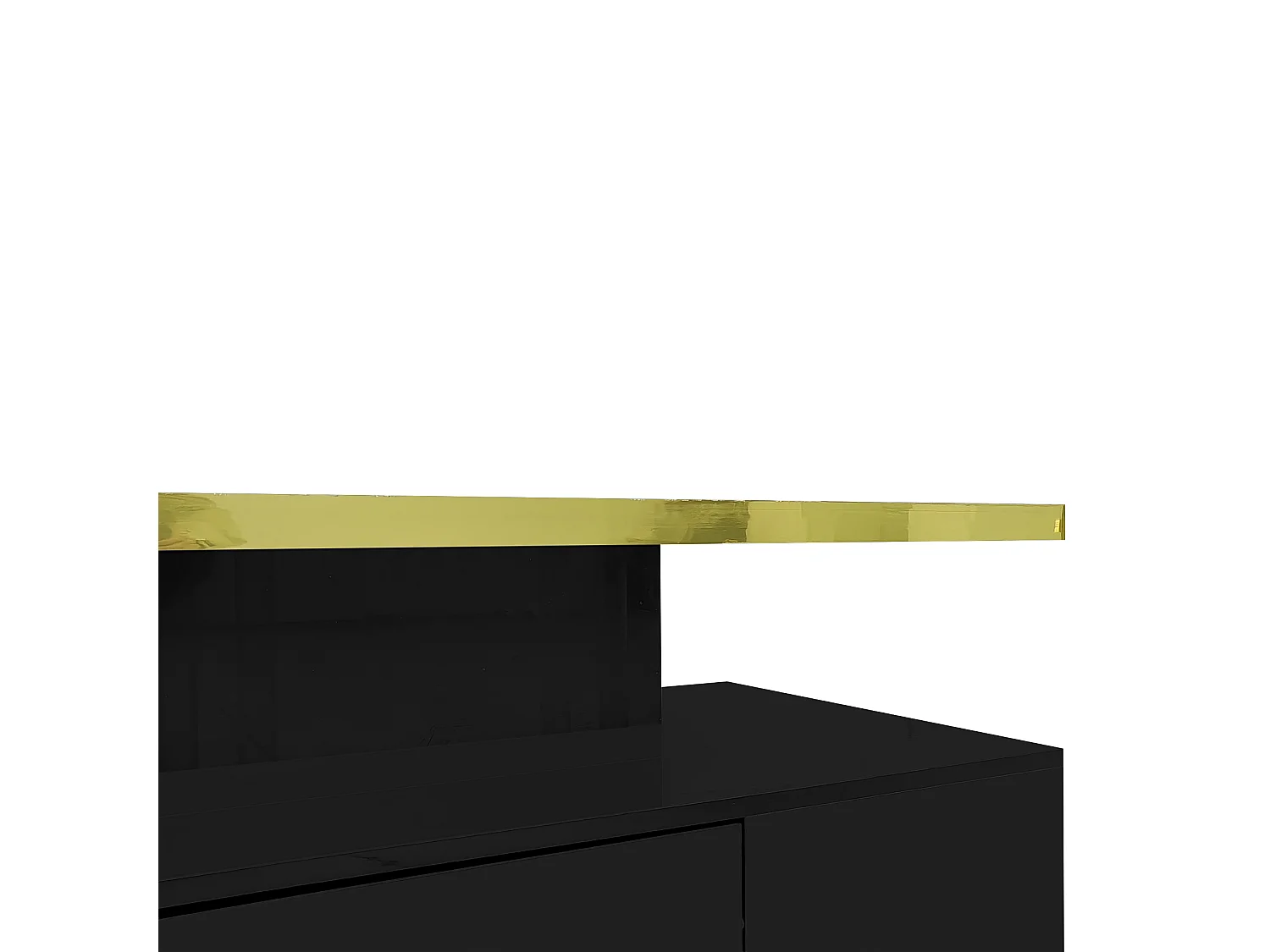 Salontafel 100x50x39 cm, 2 niveaus, ingebouwde lade, glanzende afwerking, spaanplaat, zwart