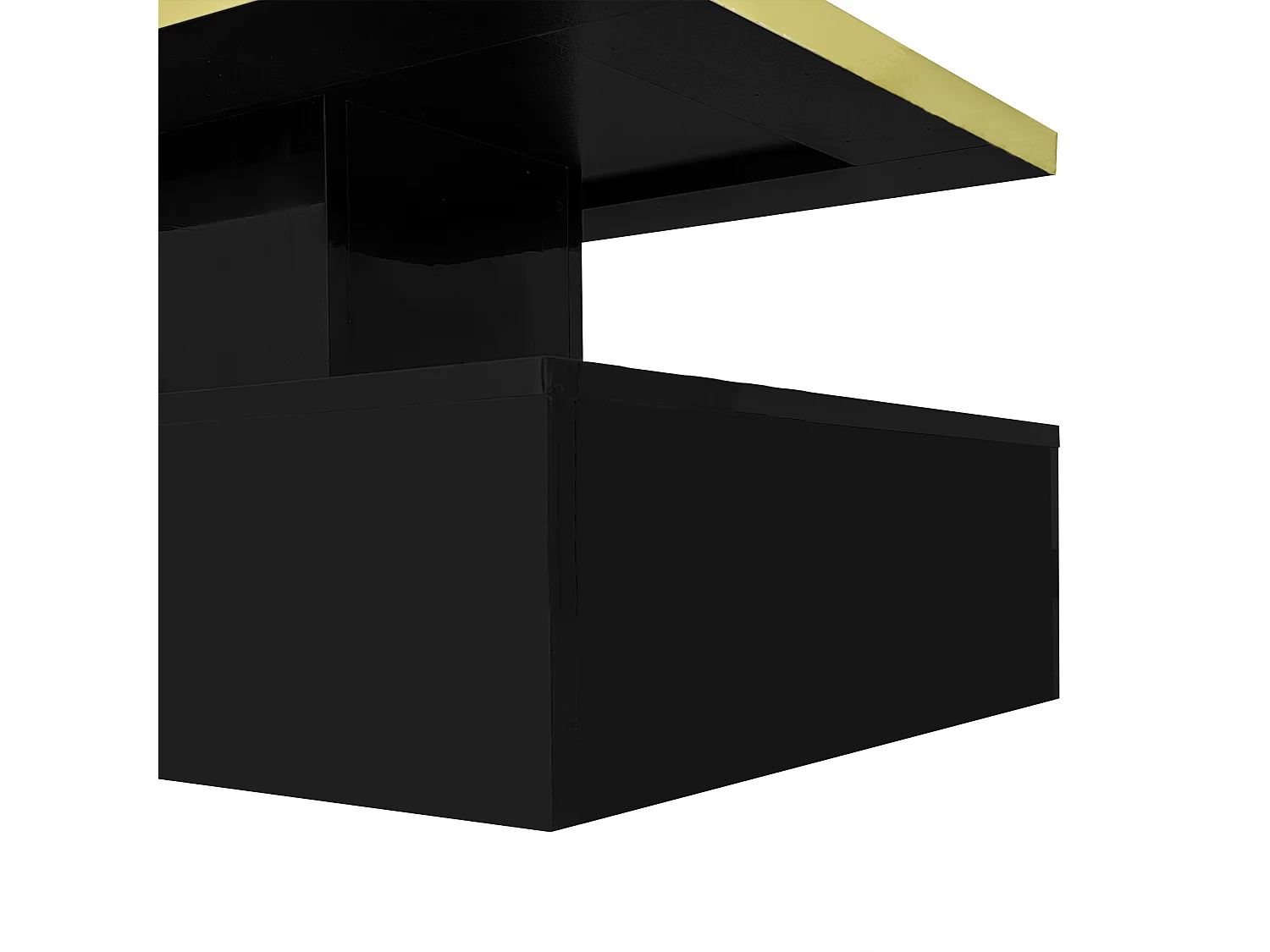 Salontafel 100x50x39 cm, 2 niveaus, ingebouwde lade, glanzende afwerking, spaanplaat, zwart