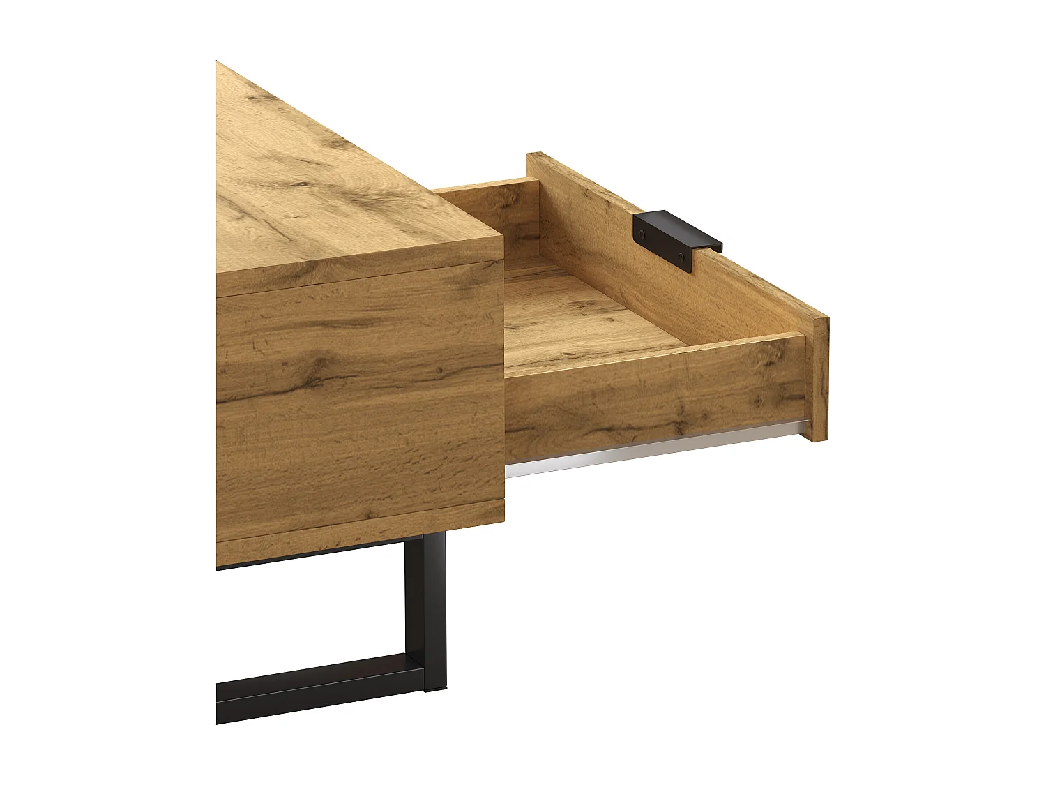 Table basse 100x50x40 cm avec compartiments et tiroirs panneaux de particules en naturel et noir