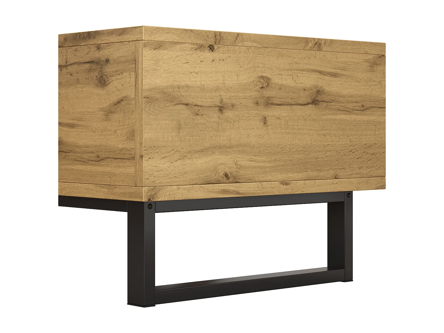 Table basse 100x50x40 cm, rangements avec 3 compartiments et tiroir, poignées en fer, panneau de particules naturel et noir