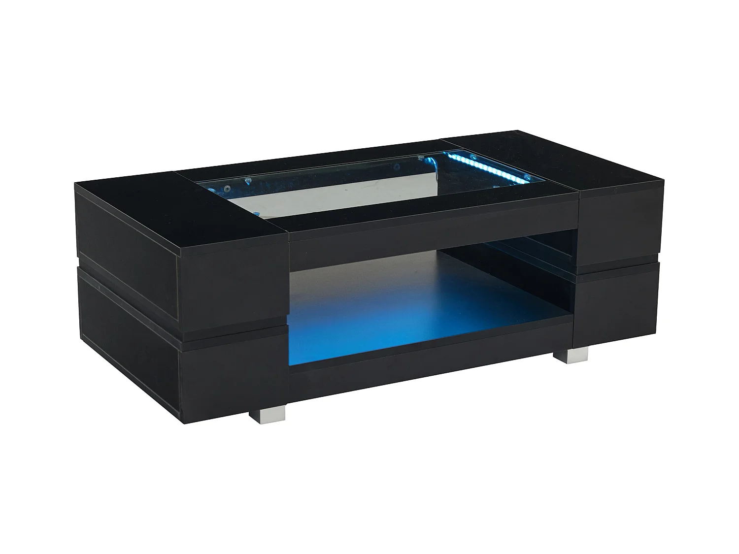 Table basse LED verre brillant double couche design creux noir salon bureau fête