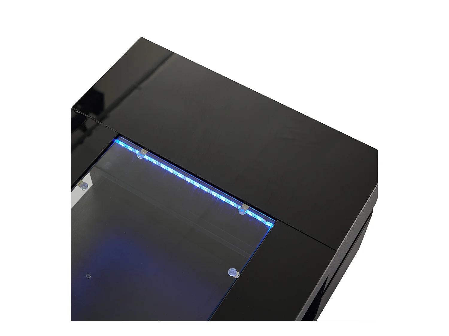 Table basse LED verre brillant double couche design creux noir salon bureau fête