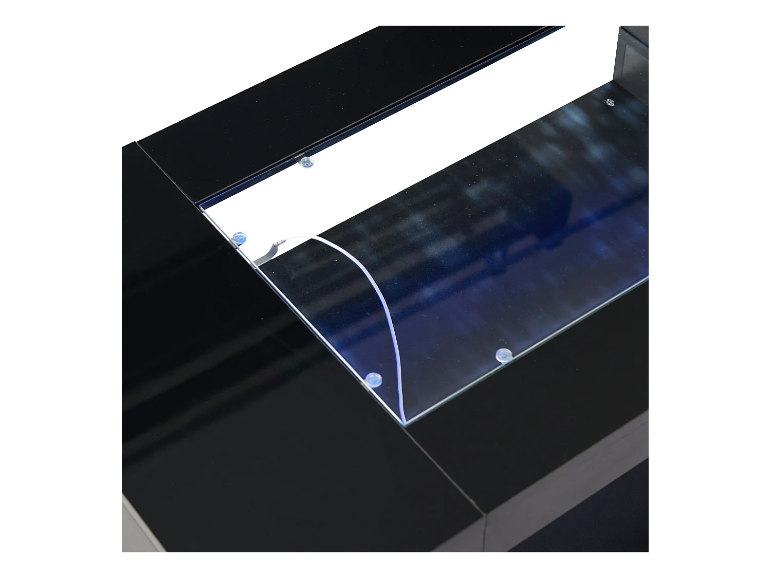 Table basse LED verre brillant double couche design creux noir salon bureau fête