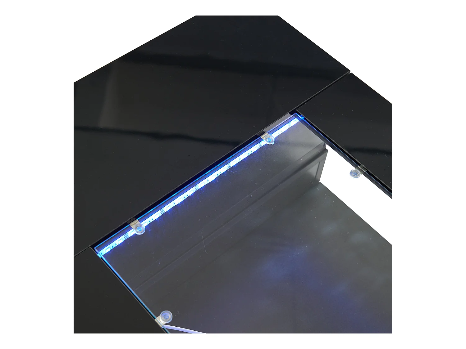 Table basse LED verre brillant double couche design creux noir salon bureau fête