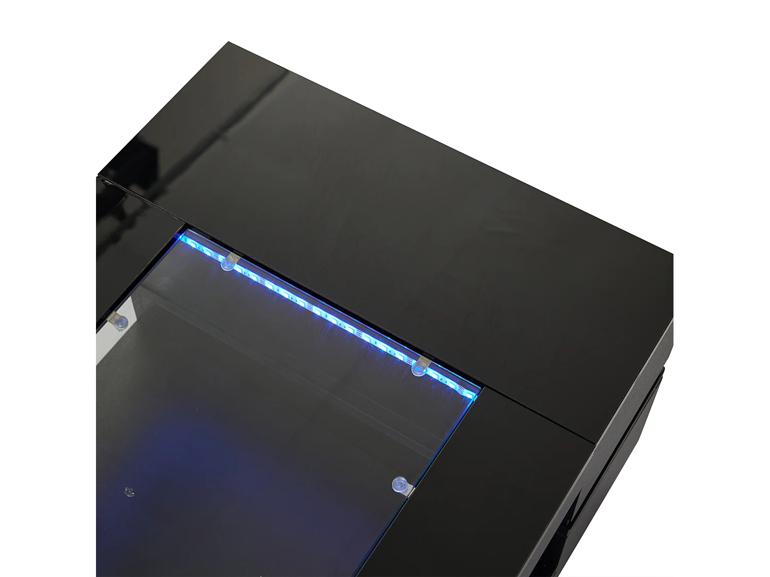 Table basse LED verre brillant double couche design creux noir salon bureau fête