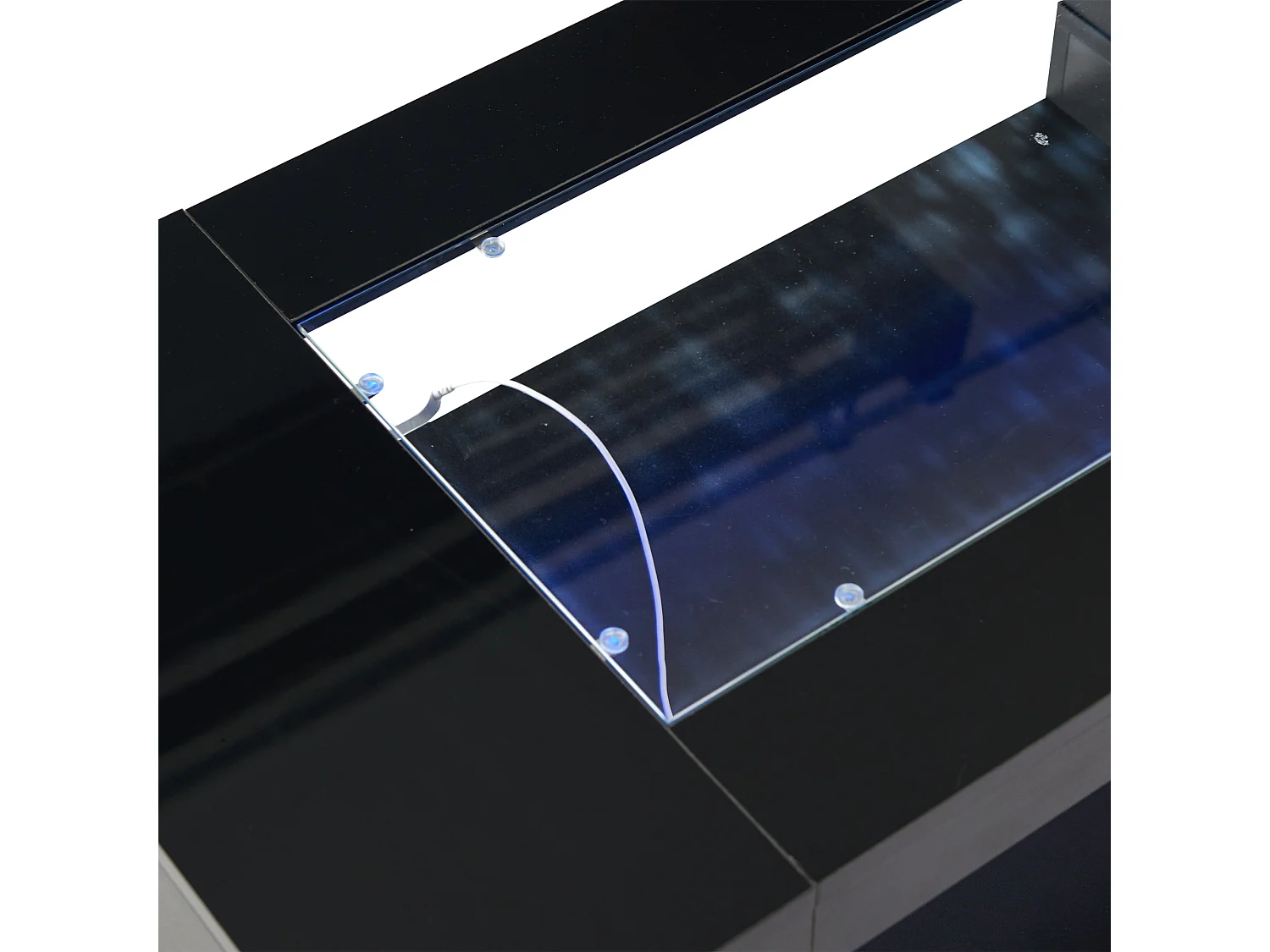 Table basse LED verre brillant double couche design creux noir salon bureau fête