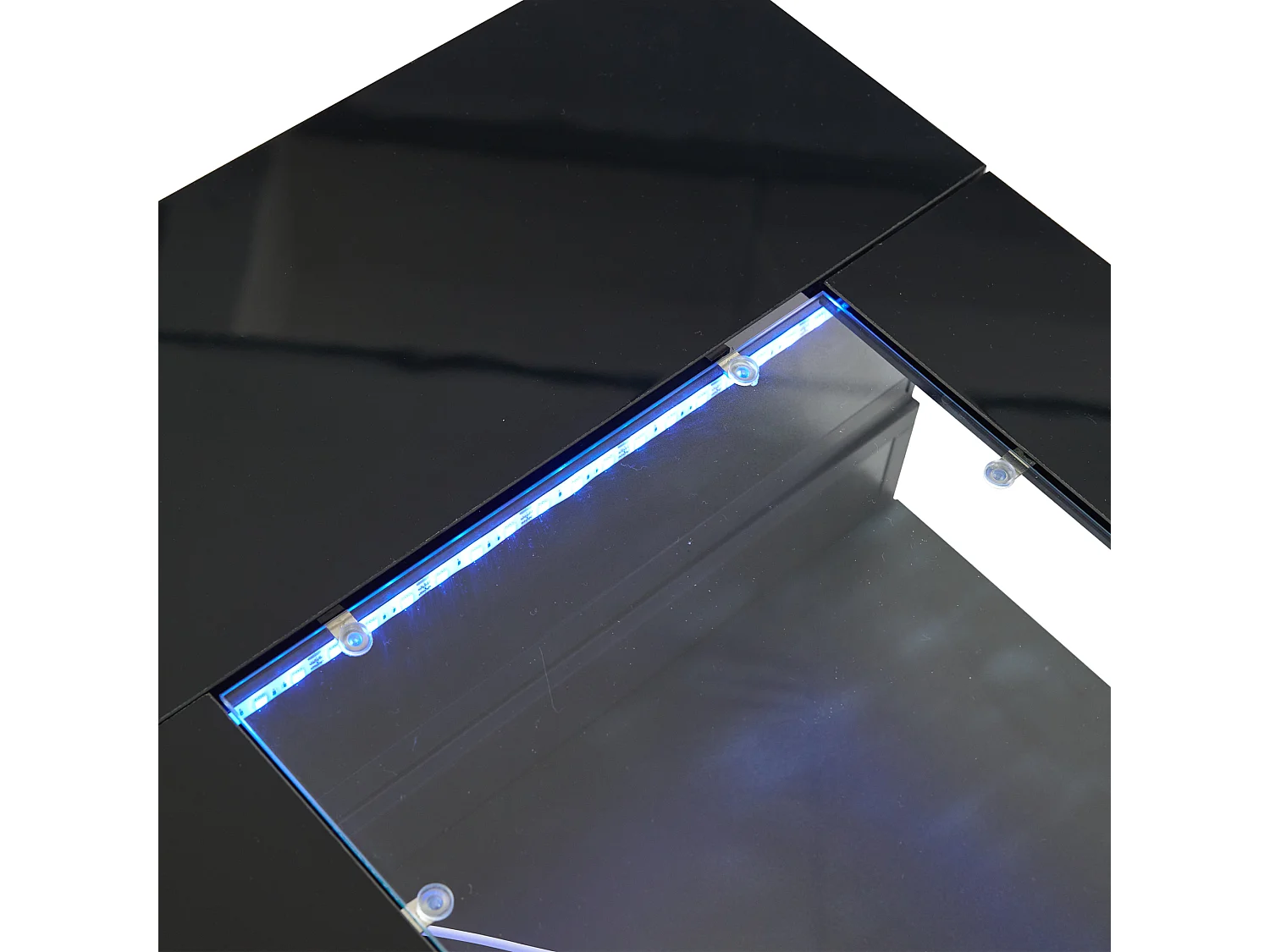 Table basse LED verre brillant double couche design creux noir salon bureau fête