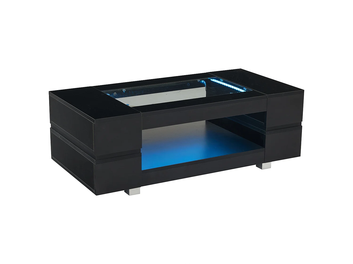 Table basse LED verre brillant double couche design creux noir salon bureau fête