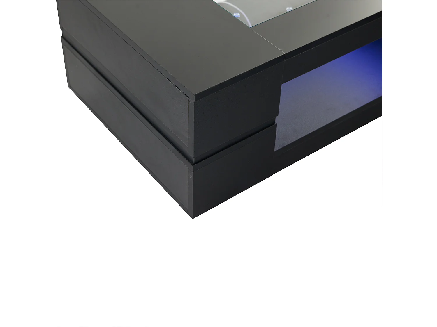 Table basse LED verre brillant double couche design creux noir salon bureau fête
