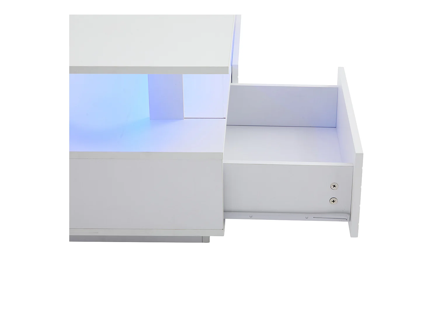 Table basse LED acrylique rangement intégré commande multifonction blanc pour salon