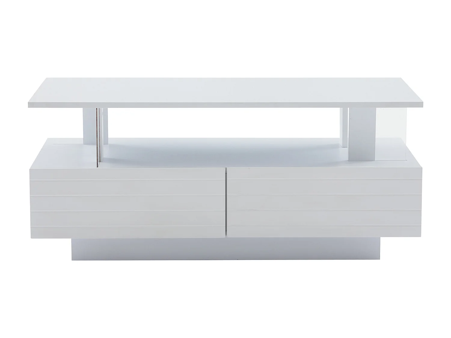 Table basse LED acrylique rangement intégré commande multifonction blanc pour salon