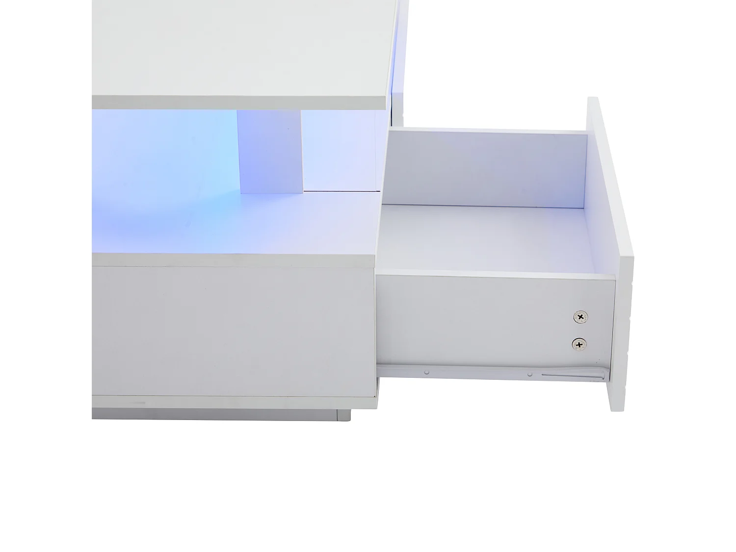 Table basse LED acrylique rangement intégré commande multifonction blanc pour salon