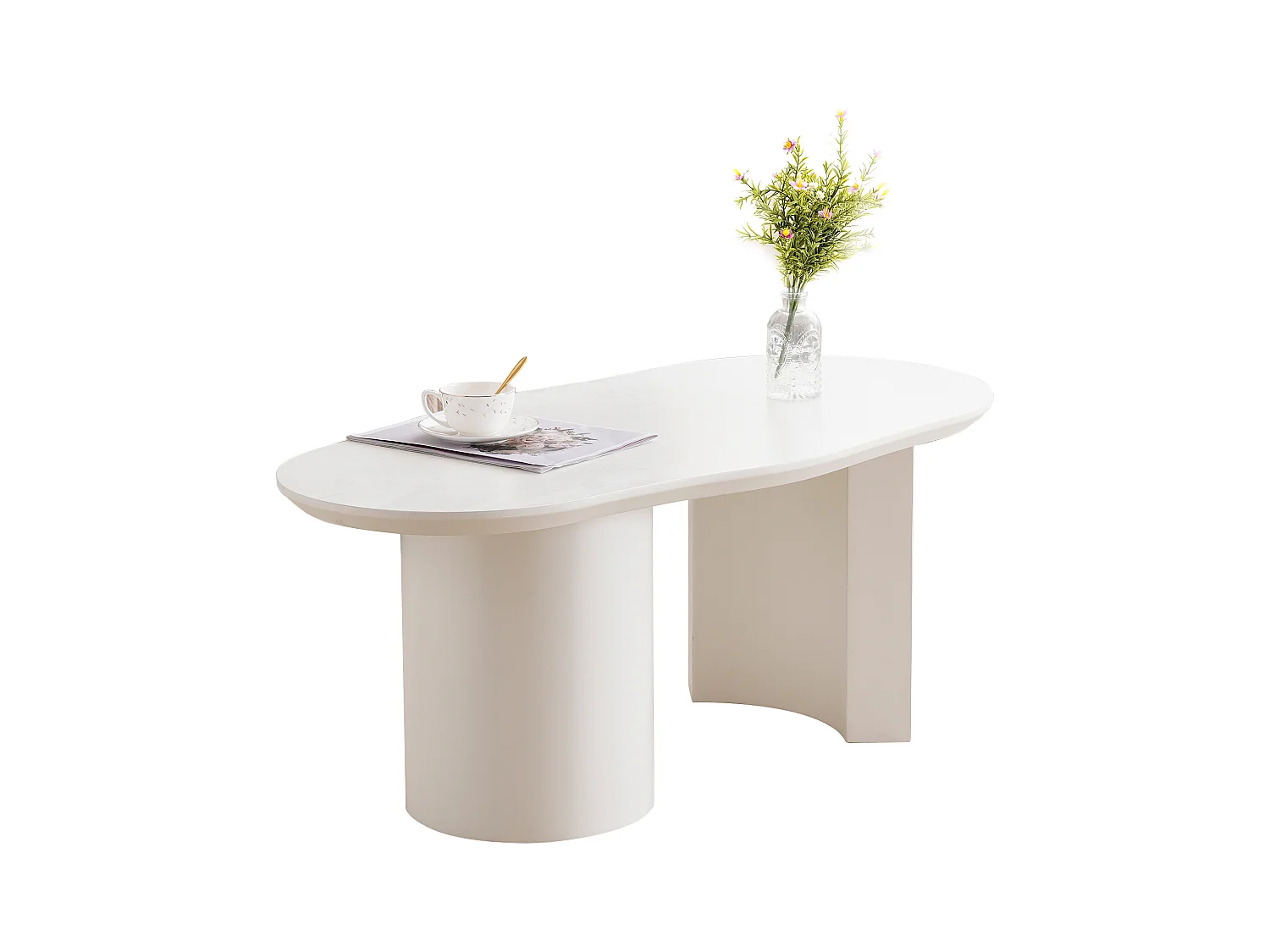 Table basse 100x50x45 cm forme libre MDF blanc pour salon