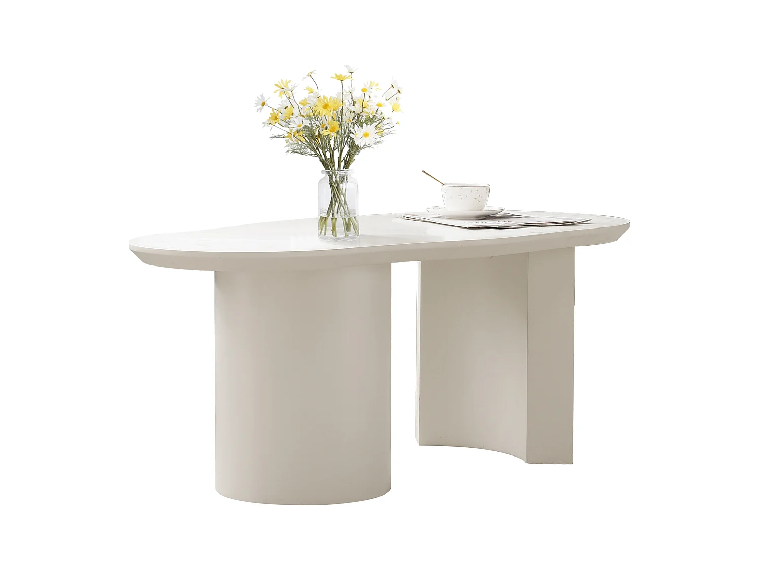 Table basse 100x50x45 cm forme libre MDF blanc pour salon