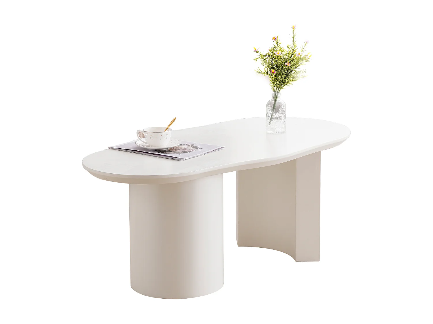 Table basse 100x50x45 cm forme libre MDF blanc pour salon