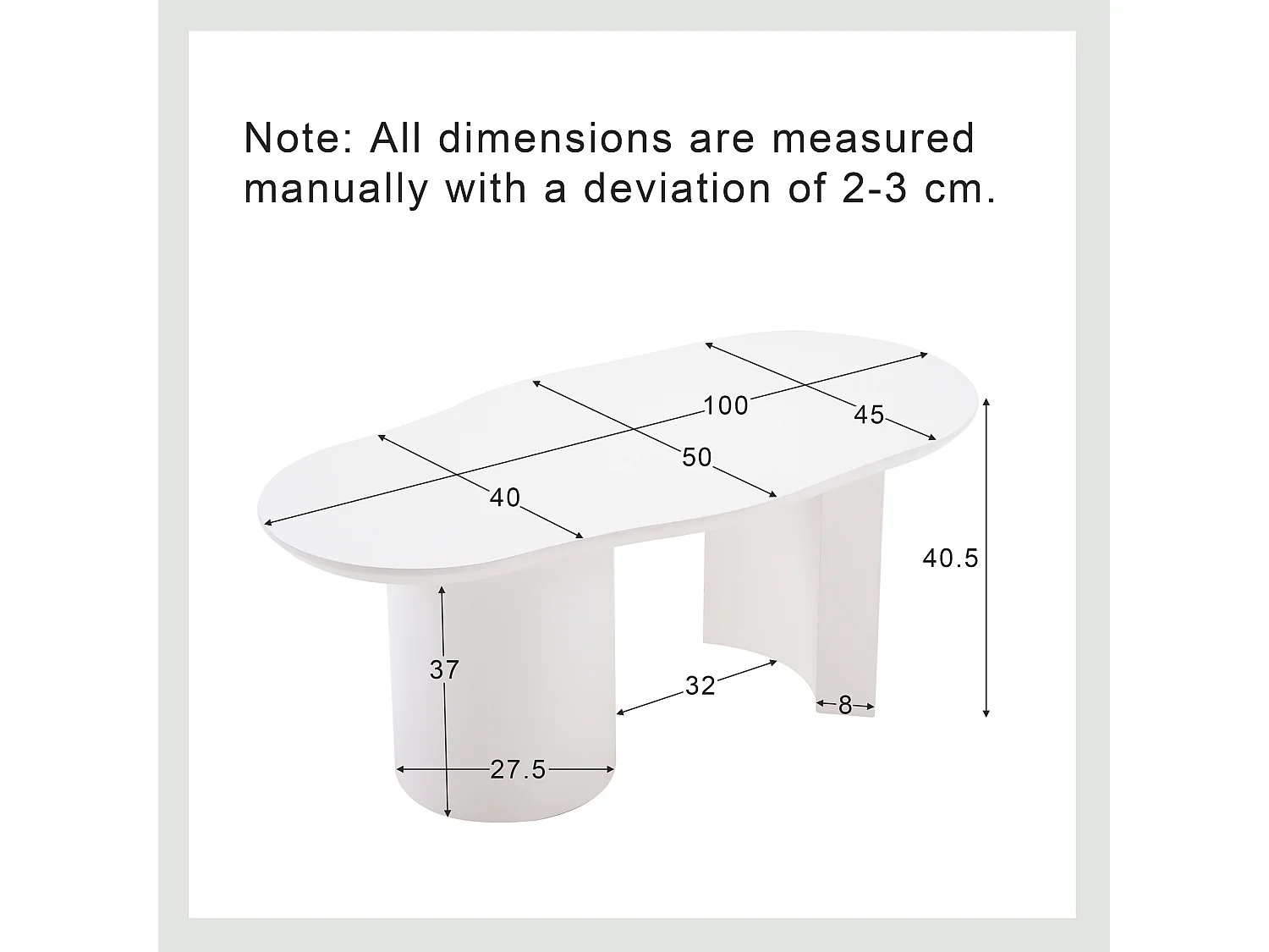 Table basse 100x50x45 cm forme libre MDF blanc pour salon