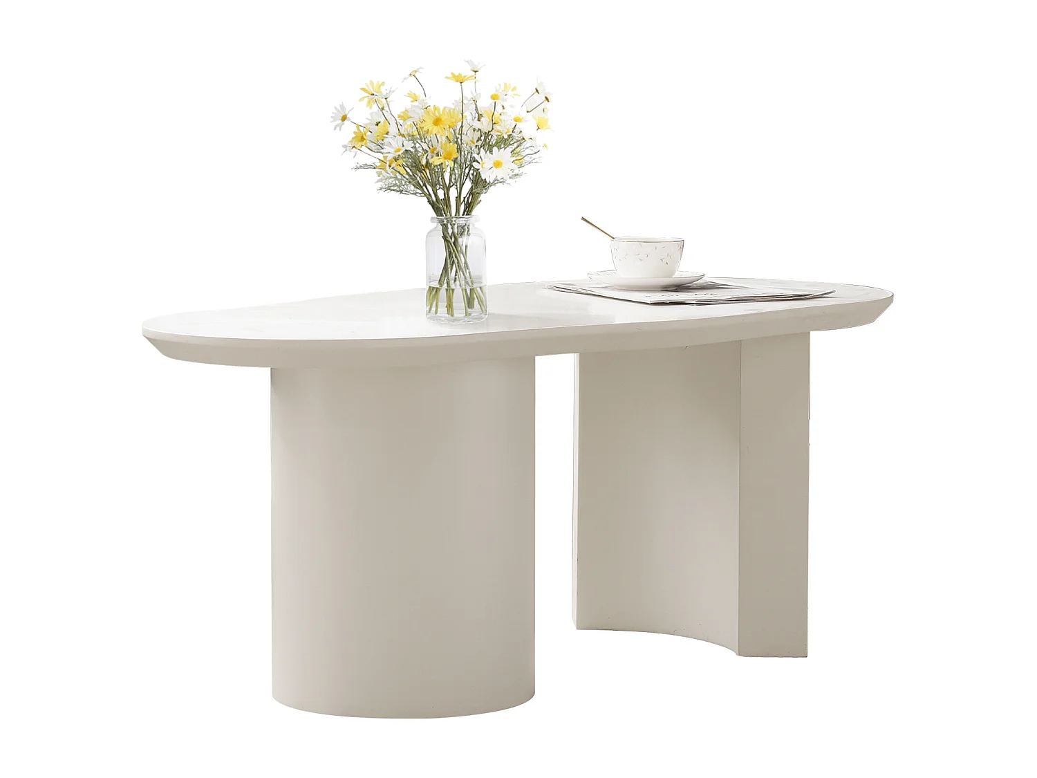 Table basse 100x50x45 cm forme libre MDF blanc pour salon